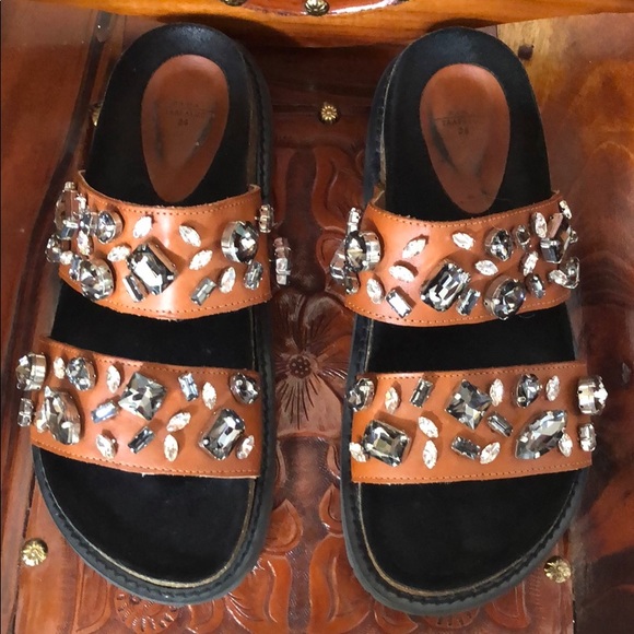 Zara Shoes - Zara sandals slip on slides shoes toe brown size 6
